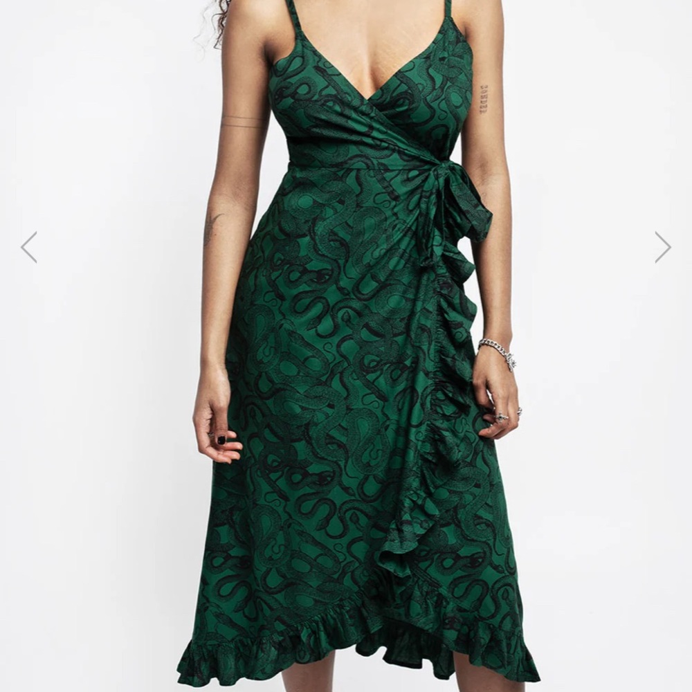 Disturbia Green Snake Wrap Dress